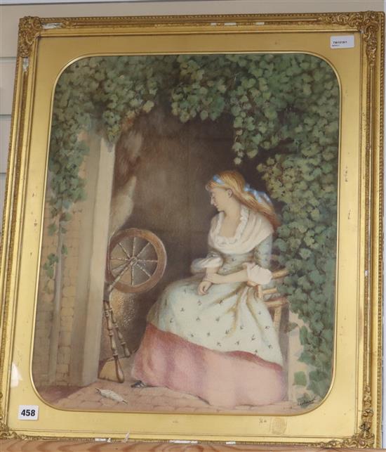 Fanny Sutherland (19th/20th century), A Years Spinning, signed, label verso, 58 x 46cm